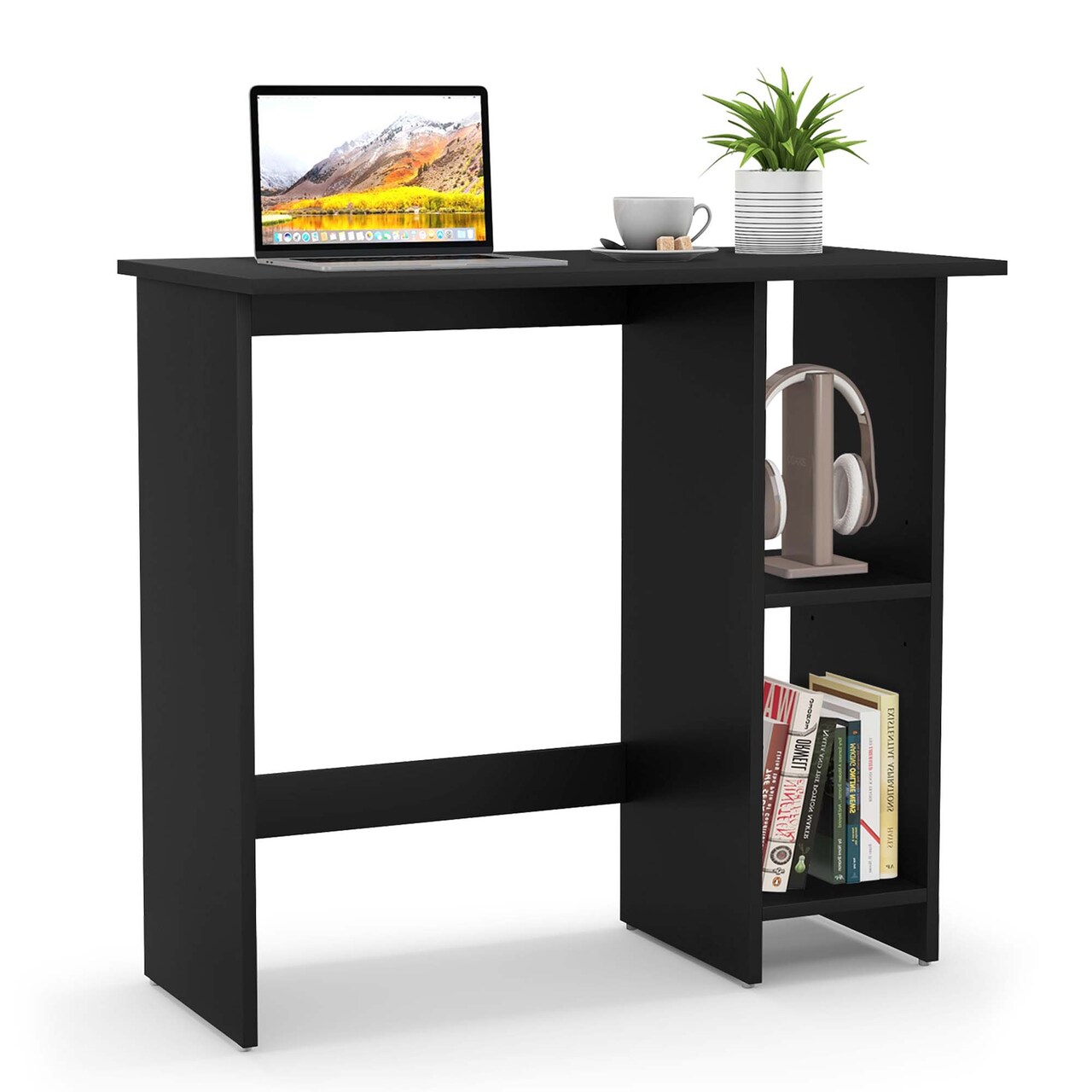 Costway Small Computer Desk with Storage Modern Writing Desk with Adjustable Shelf White/Black